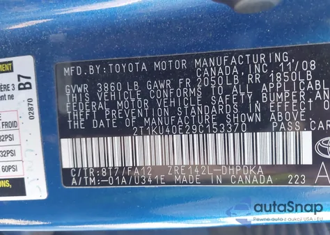 2009 Toyota Matrix из США, поврежденный, VIN 2T1KU40E29C153370